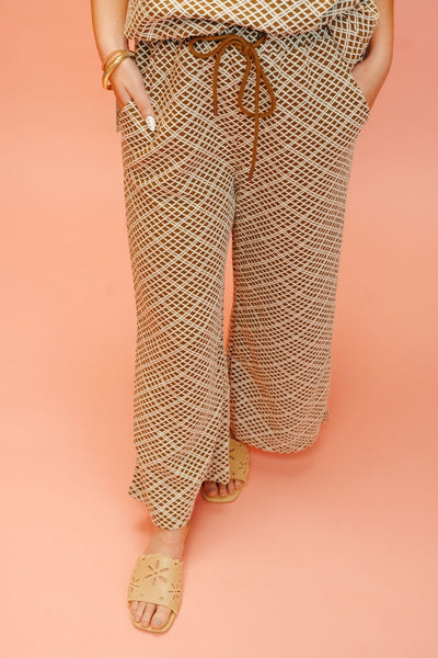 Brown Cropped Wide Texture Pants P7305 - Southern Soule Designs