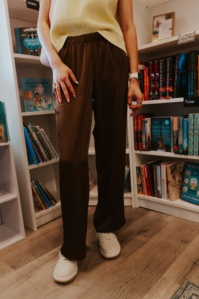 Brown Crushed Satin Wide Leg Pants PMR0405 - Southern Soule Designs