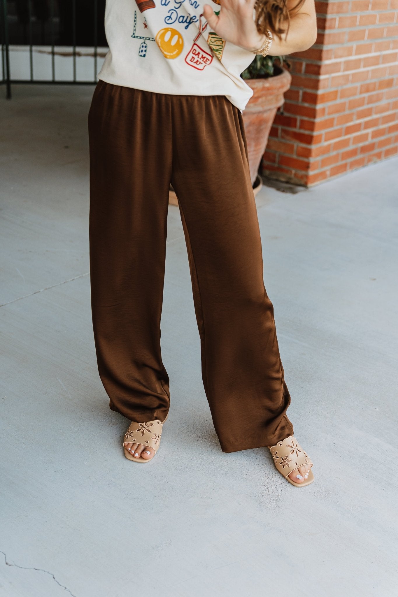 Brown Crushed Satin Wide Leg Pants PMR0405 - Southern Soule Designs