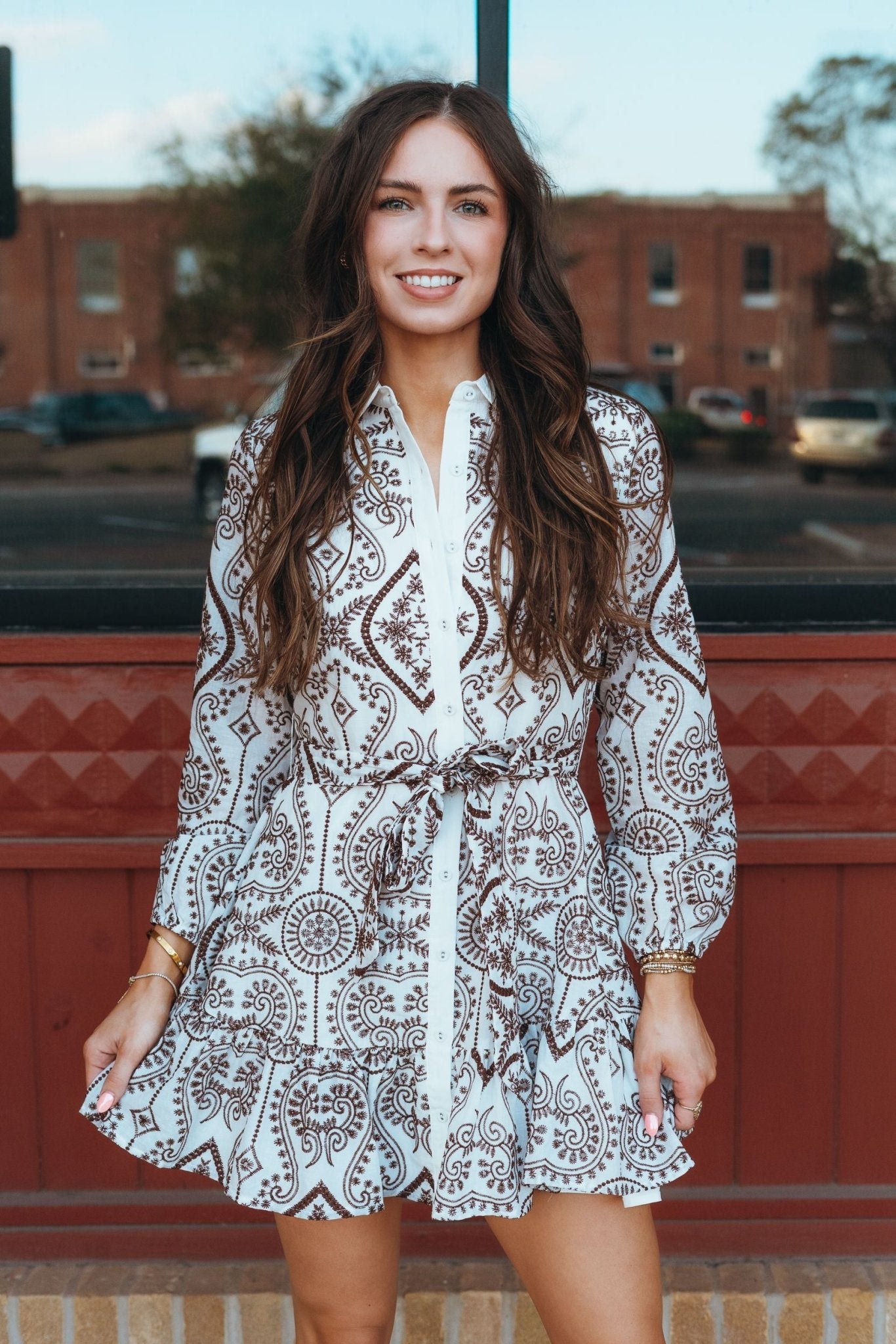 Brown Embroidered Button - down Mini Dress UD2041 - Southern Soule Designs