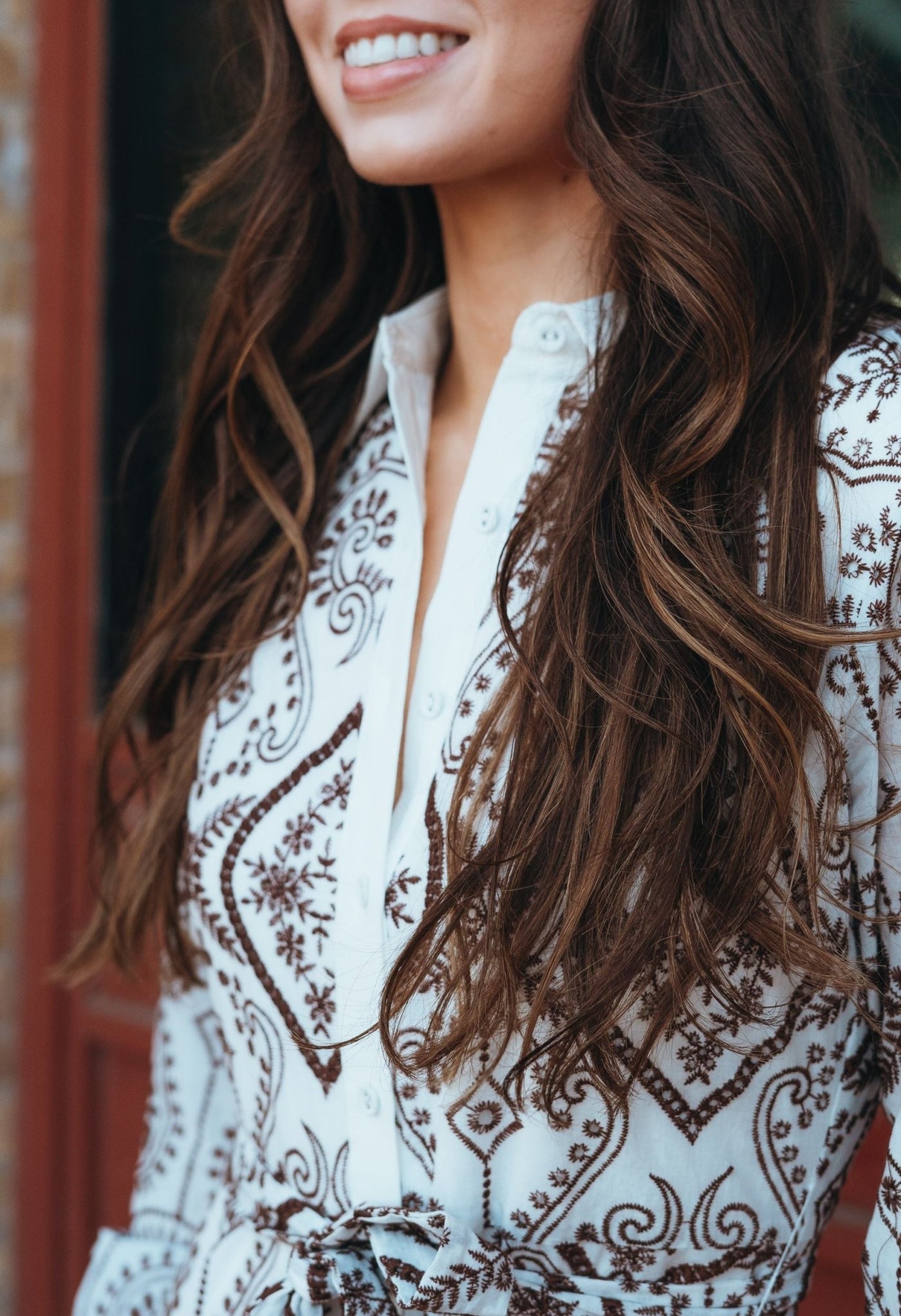 Brown Embroidered Button - down Mini Dress UD2041 - Southern Soule Designs