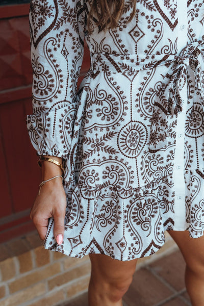 Brown Embroidered Button - down Mini Dress UD2041 - Southern Soule Designs