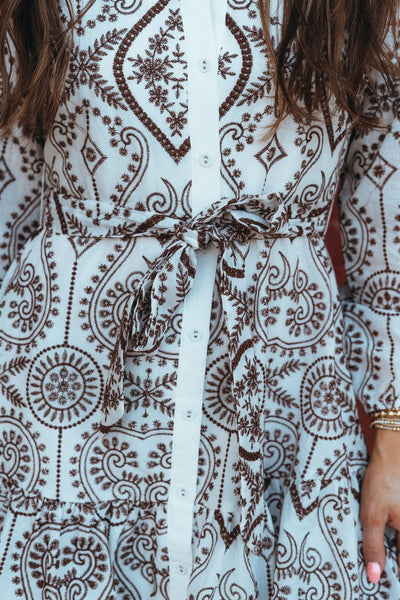 Brown Embroidered Button - down Mini Dress UD2041 - Southern Soule Designs