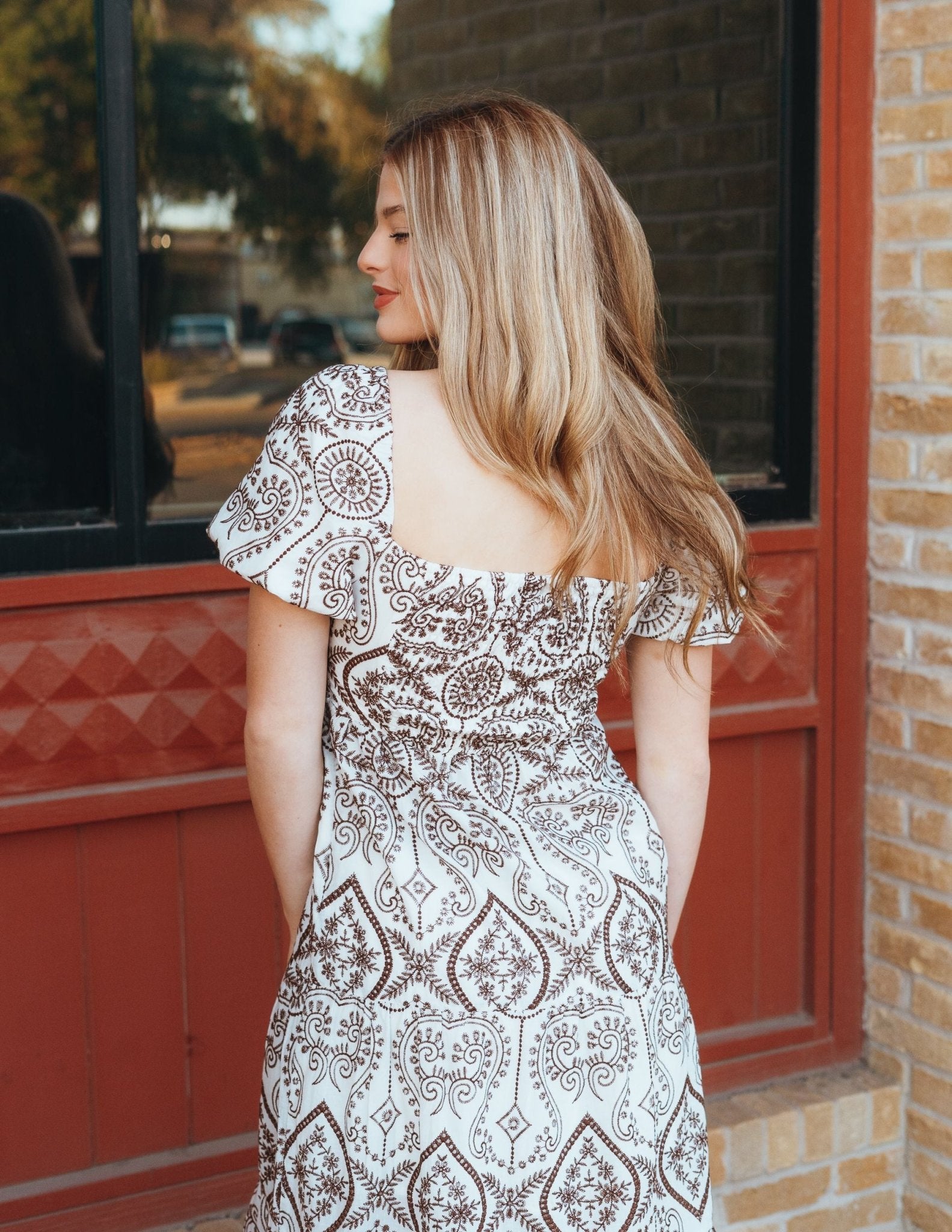 Brown Embroidered Puff Sleeve Maxi Dress UD2042 - Southern Soule Designs