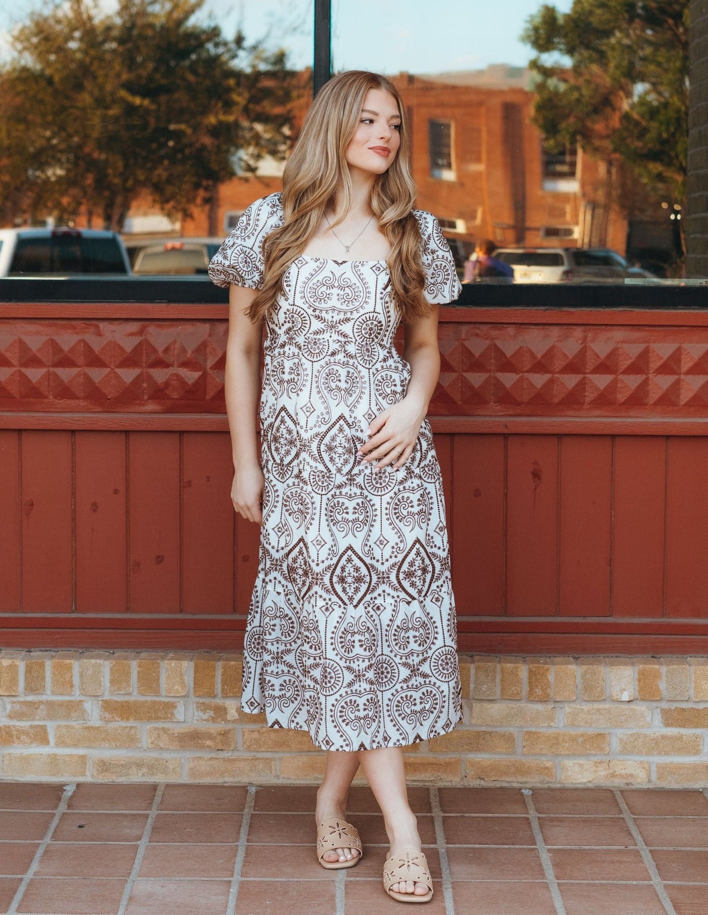 Brown Embroidered Puff Sleeve Maxi Dress UD2042 - Southern Soule Designs