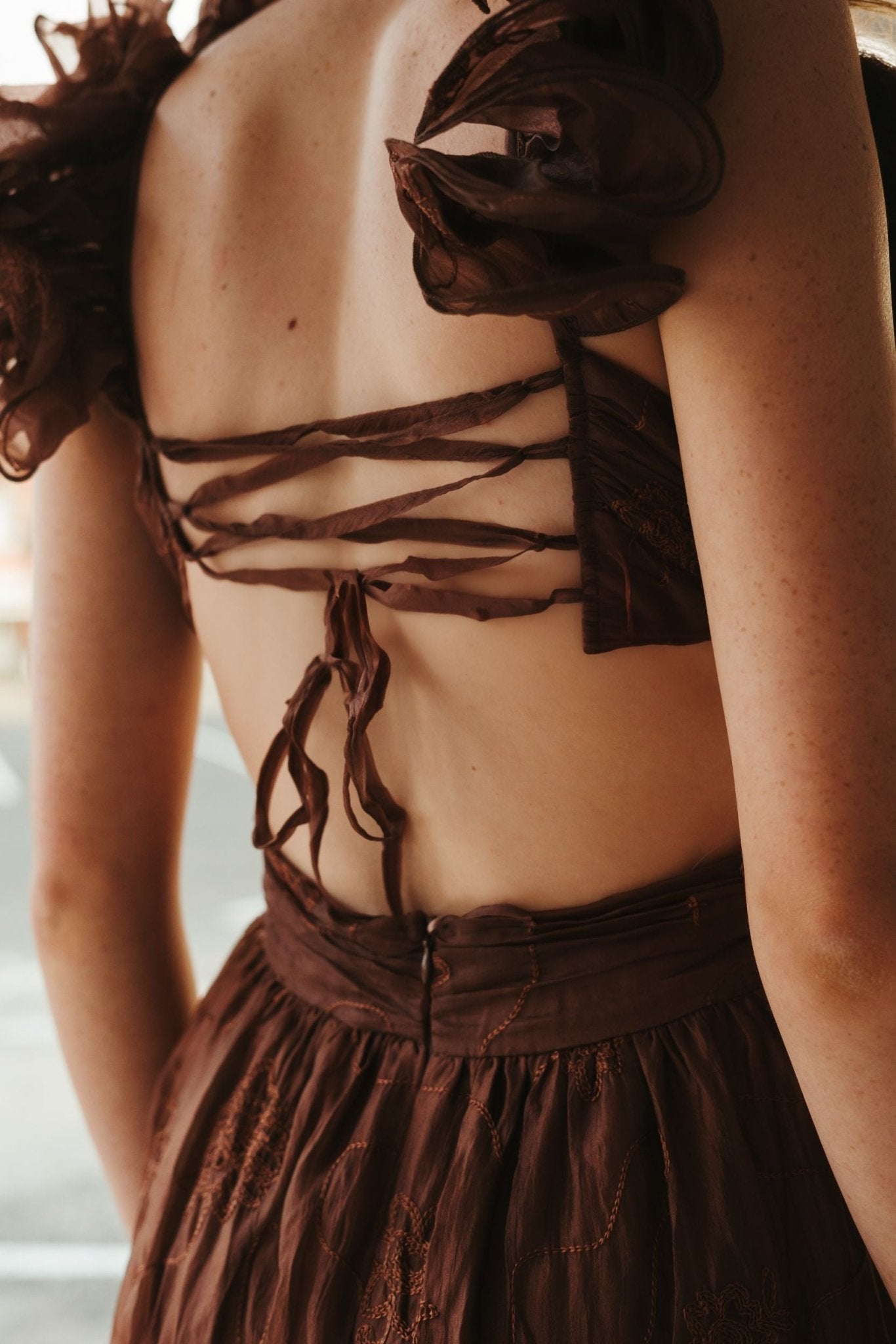 Brown Floral Embroidered Maxi Dress LD2163 Brown Floral Embroidered Maxi Dress LD2163