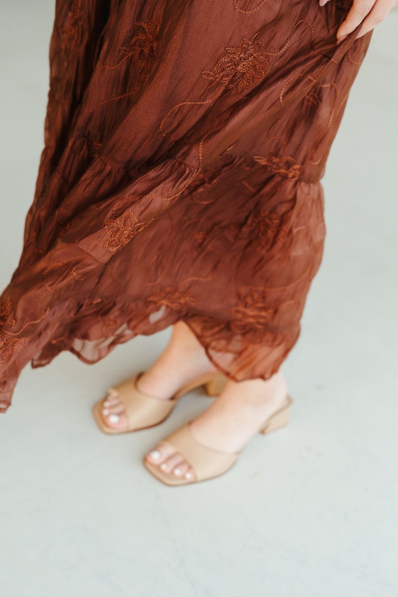 Brown Floral Embroidered Maxi Dress LD2163 - Southern Soule Designs