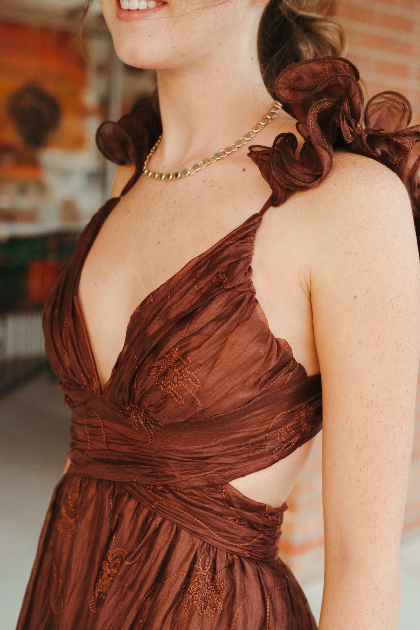 Brown Floral Embroidered Maxi Dress LD2163 - Southern Soule Designs