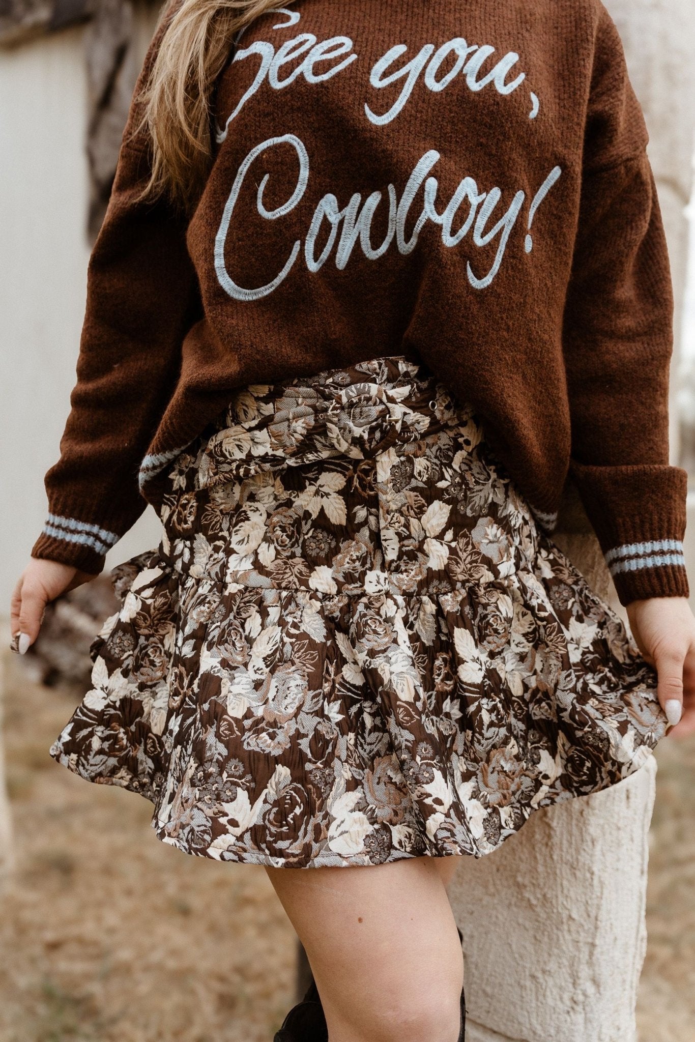 Brown Floral Mini Skirt S1275S - 4 - Southern Soule Designs