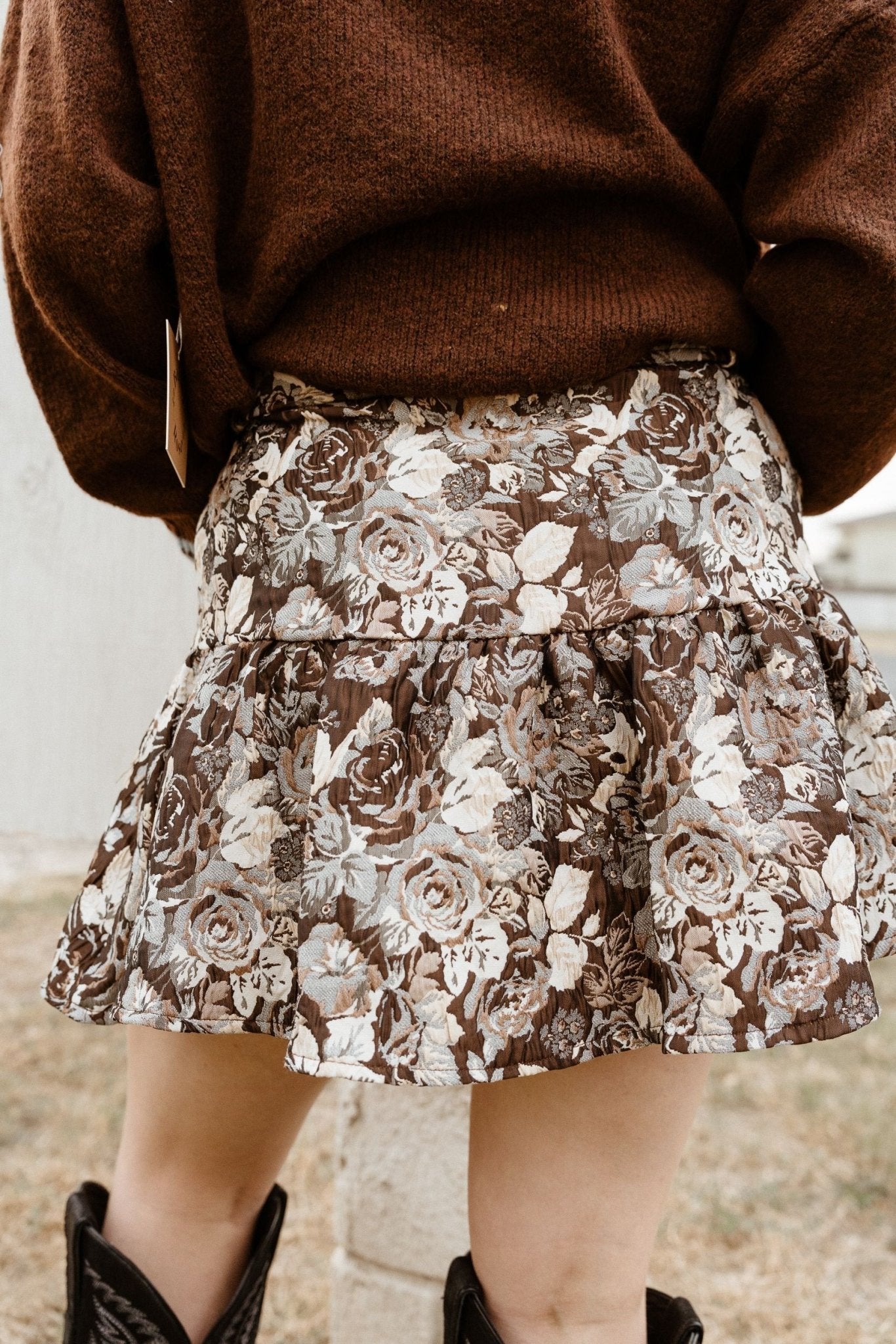Brown Floral Mini Skirt S1275S - 4 - Southern Soule Designs