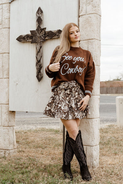 Brown Floral Mini Skirt S1275S - 4 - Southern Soule Designs