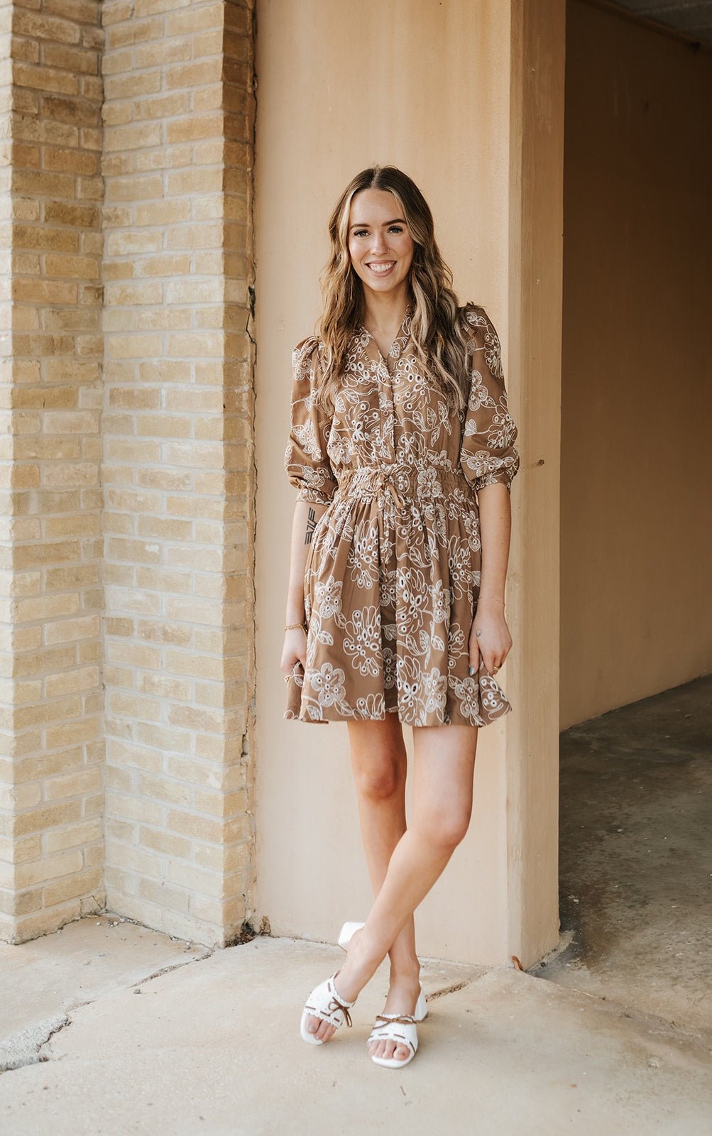 Brown Floral Print Dress CD06298 - Southern Soule Designs