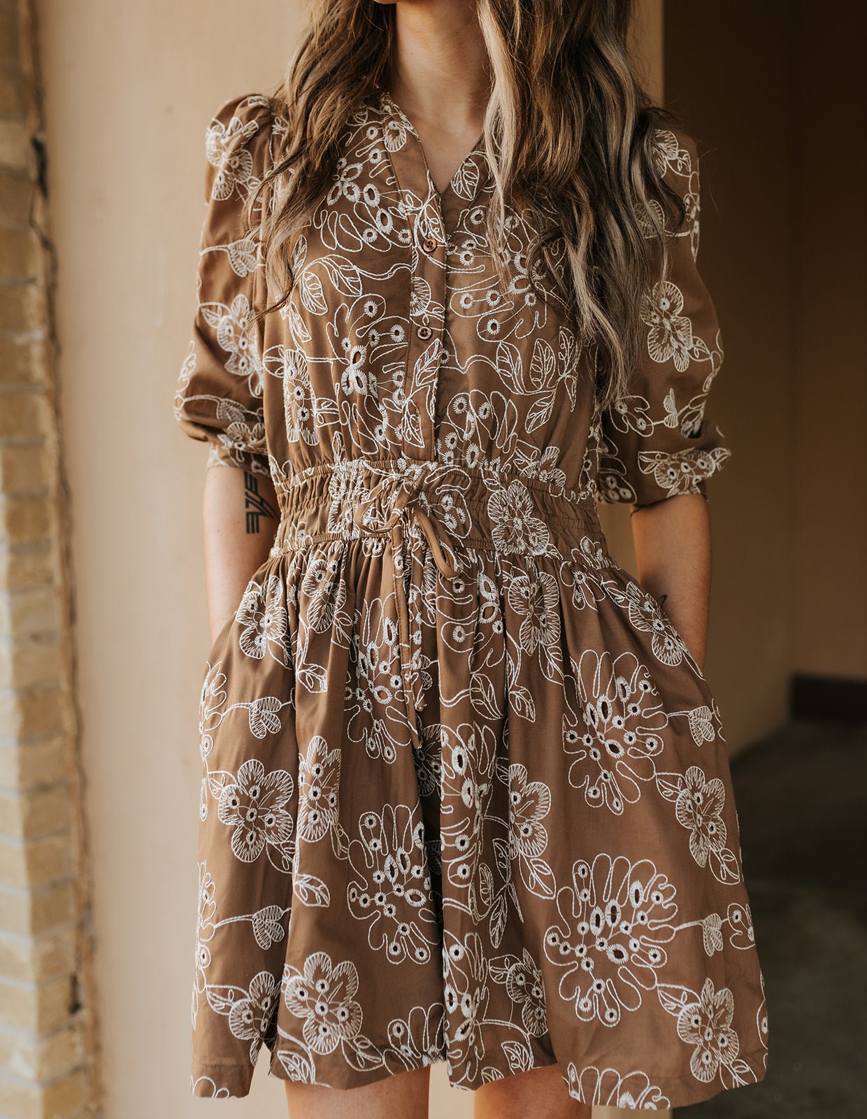 Brown Floral Print Dress CD06298 - Southern Soule Designs