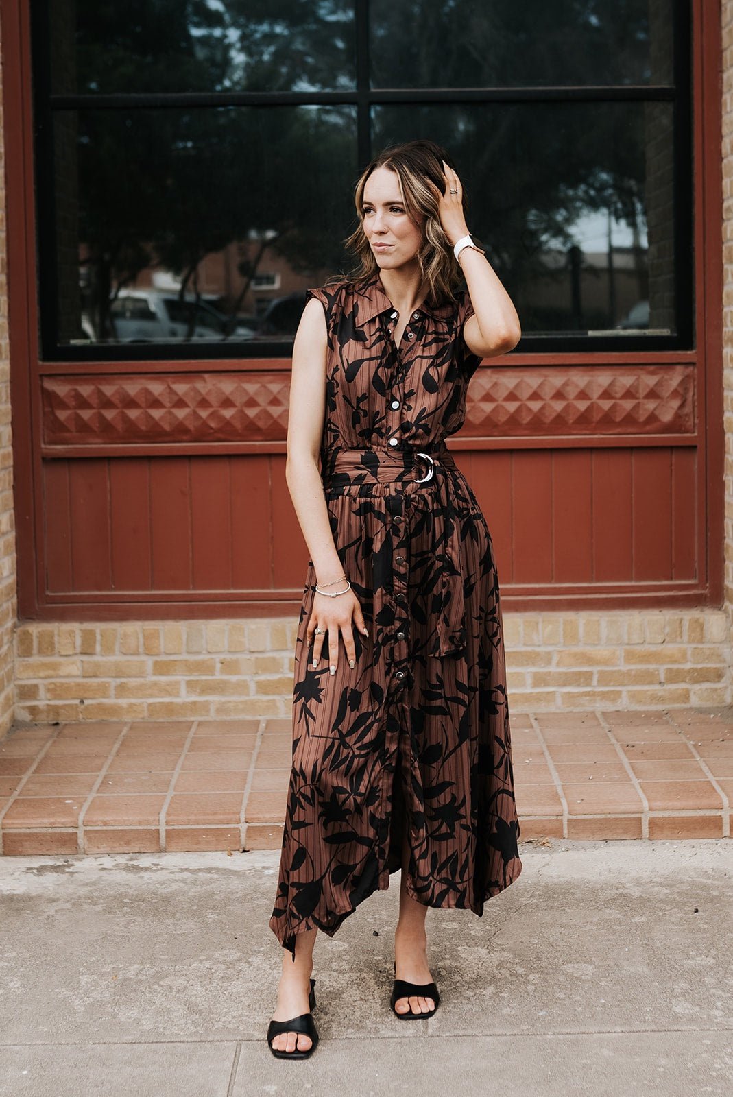 Brown Foliage Sleeveless Midi Dress MSP50149 - Southern Soule Designs
