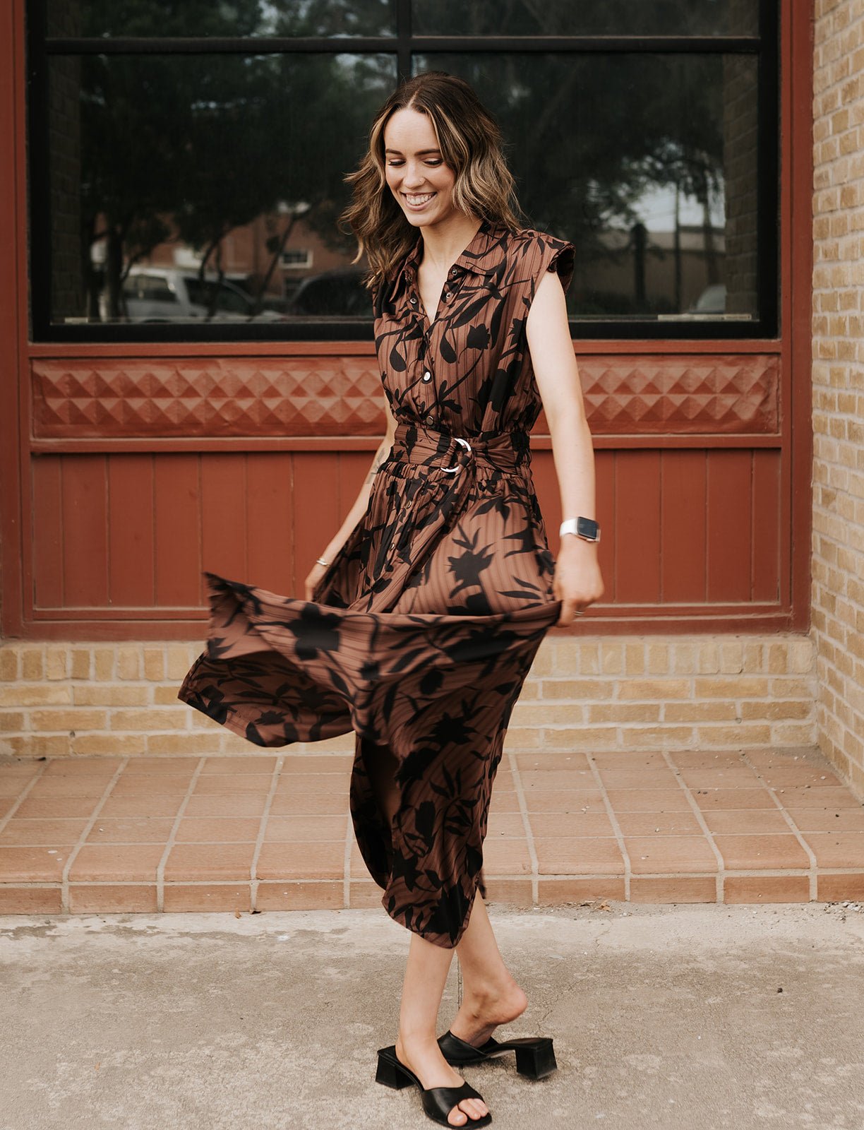 Brown Foliage Sleeveless Midi Dress MSP50149 - Southern Soule Designs