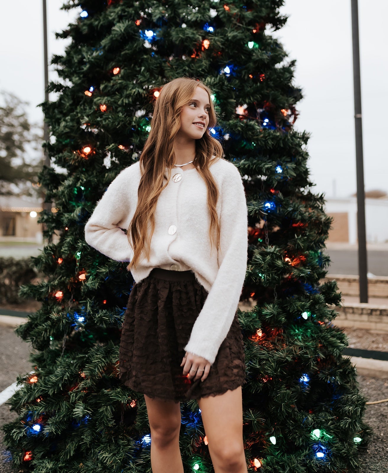 Brown Frilled Detail Mini Skirt MS20268 - Southern Soule Designs