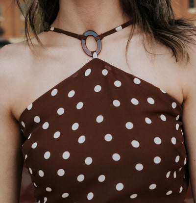 Brown Jane Polka Dot Midi Dress PCD699 - Southern Soule Designs