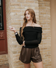 Brown Leather Pleated Shorts IP1459 - Southern Soule Designs