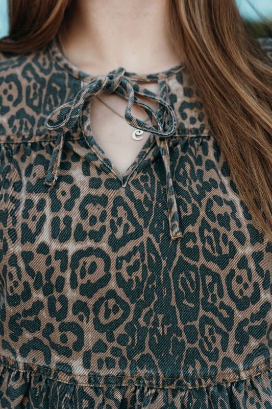 Brown Leopard Puff Sleeve Babydoll Top T25161 - Southern Soule Designs