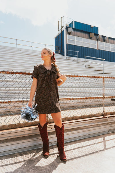 Brown Leopard Sailor Collar Mini Dress CD05553 - Southern Soule Designs
