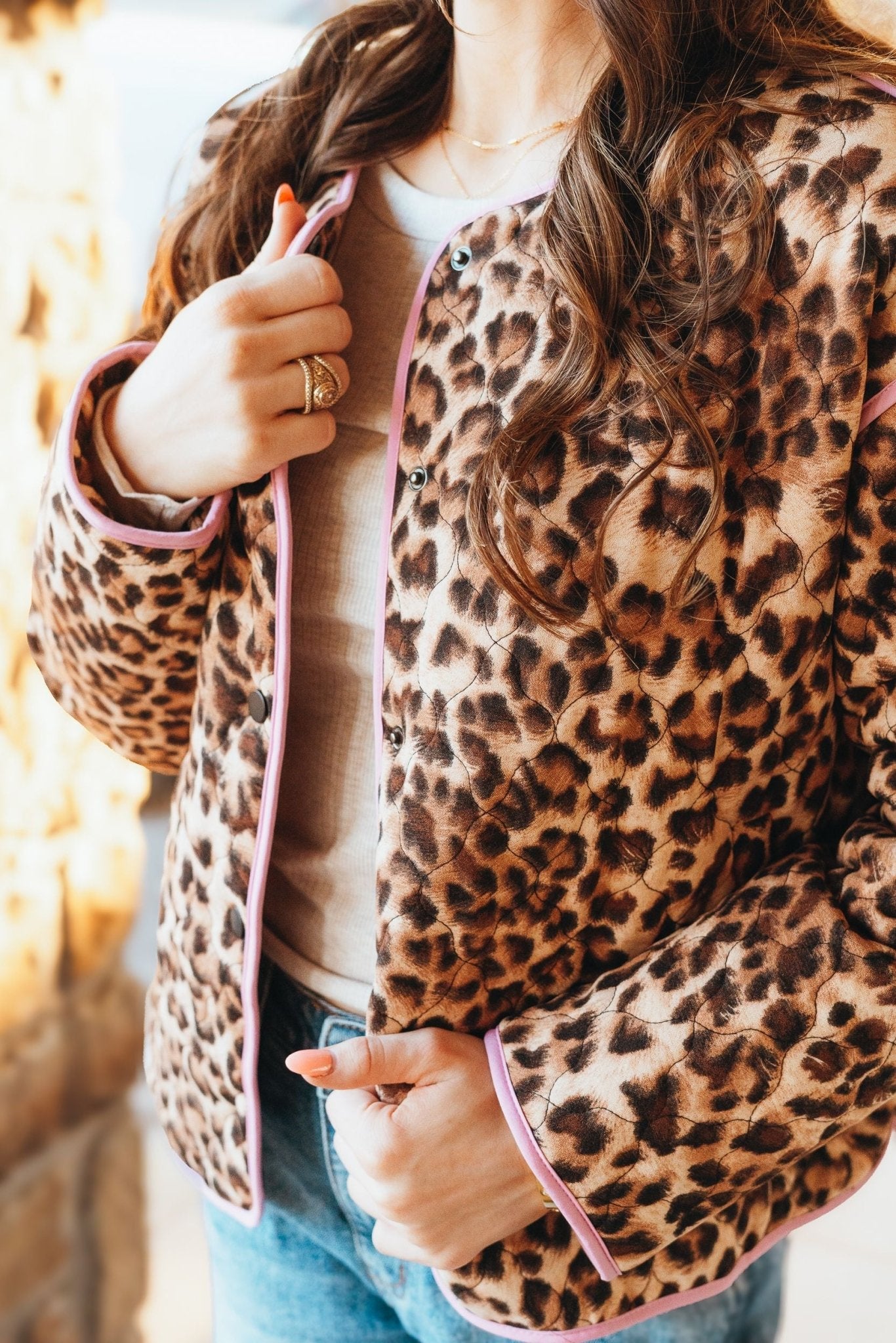 Brown Leopard Snap Jacket w/Print Detail J24807 - Southern Soule Designs