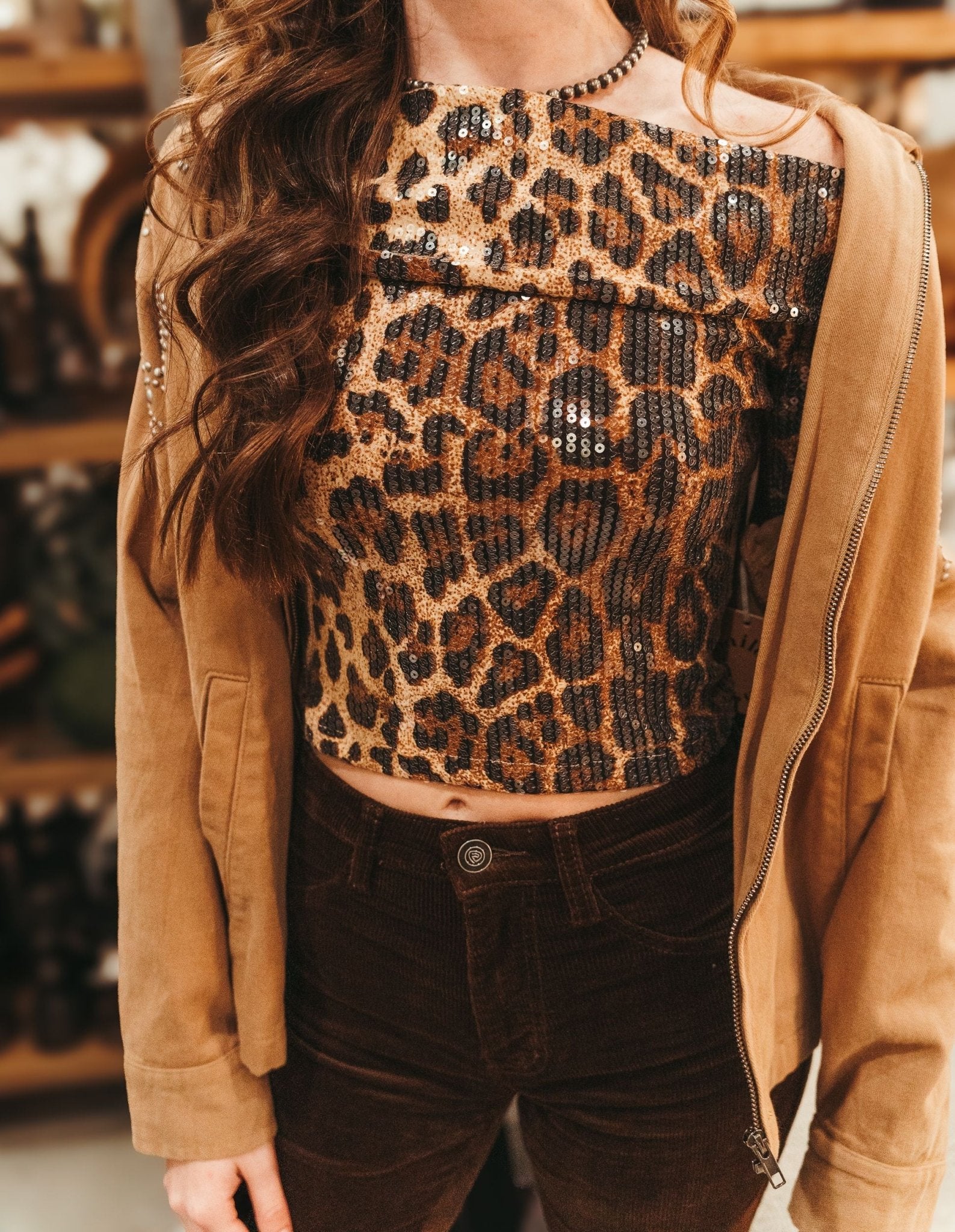 Brown Long Sleeve Sequin Top BRT3114 - 2 - Southern Soule Designs