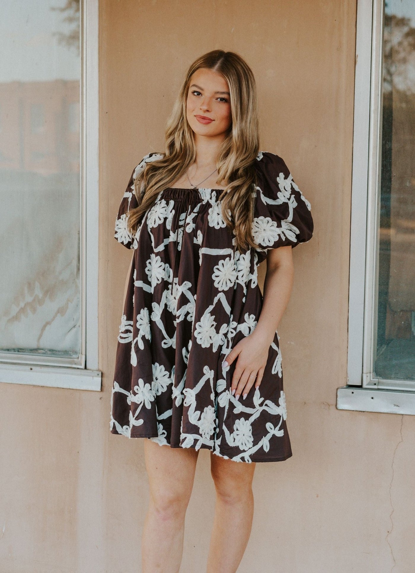 Brown Maddy Mini Dress w/Floral Embroidery S1449D - 3 - Southern Soule Designs