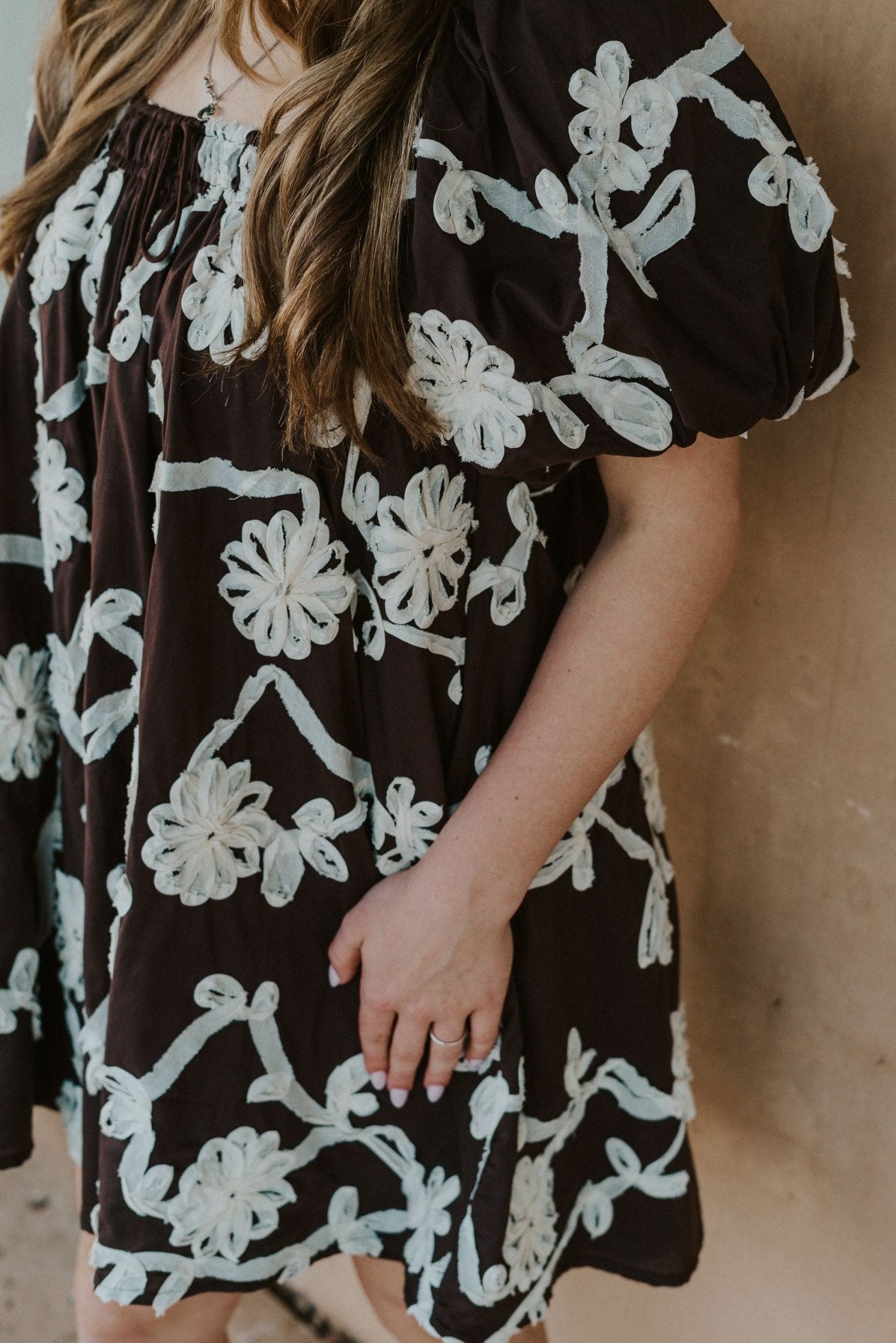 Brown Maddy Mini Dress w/Floral Embroidery S1449D - 3 - Southern Soule Designs