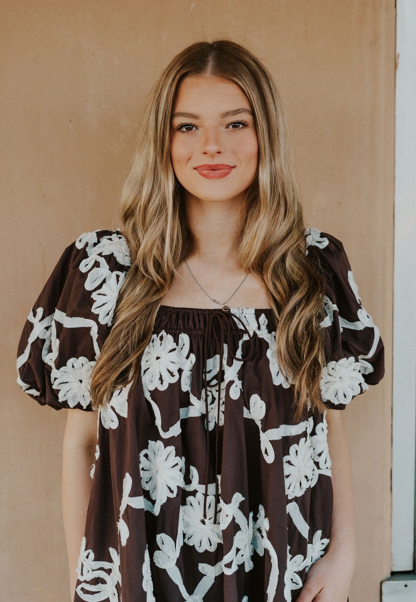 Brown Maddy Mini Dress w/Floral Embroidery S1449D - 3 - Southern Soule Designs