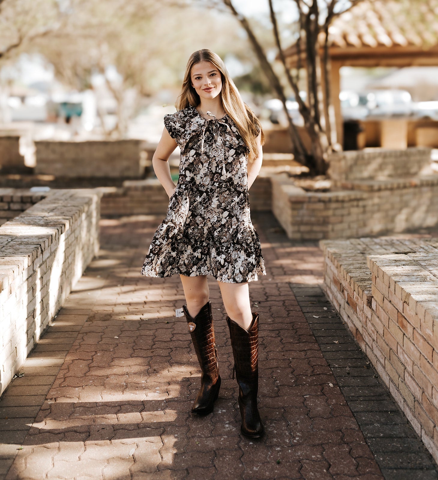 Brown Maddy Mini Dress w/Floral Embroidery S1449D-3  Southern Soule Designs