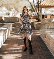 Brown Multi Floral Mini Dress S1692D - 2 - Southern Soule Designs