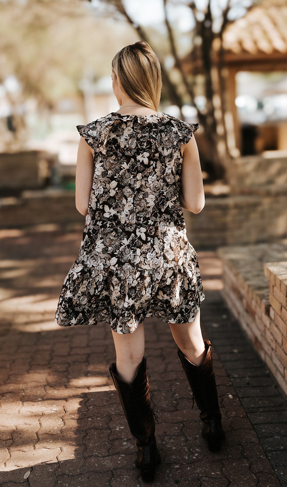 Brown Multi Floral Mini Dress S1692D - 2 - Southern Soule Designs