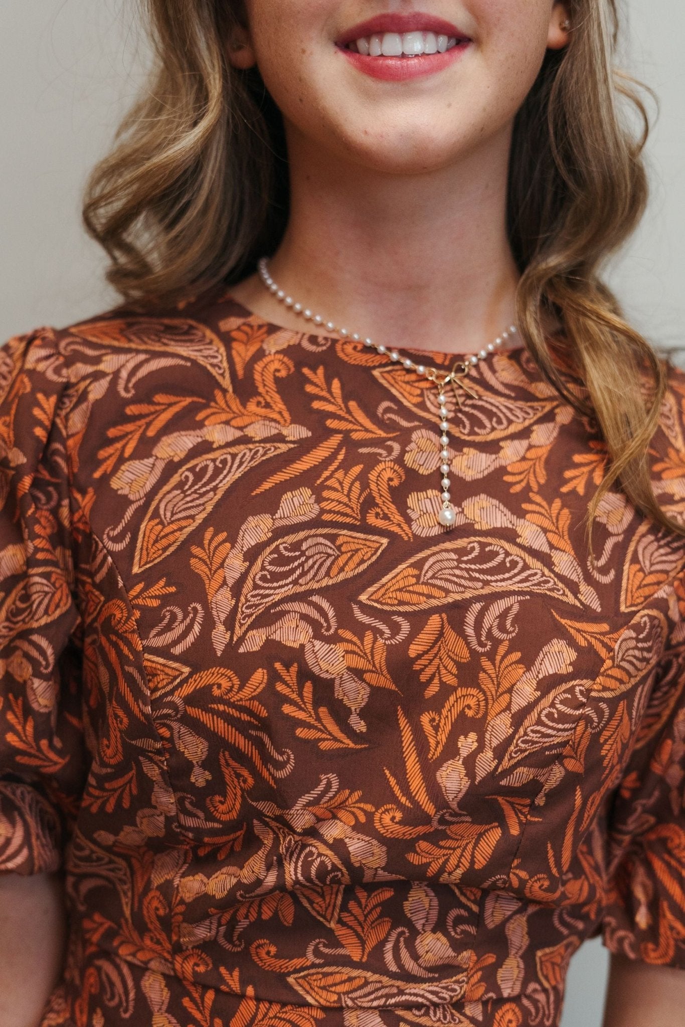 Brown Multi Ruched Dress w/Puff Sleeves D - 10303 - H - Southern Soule Designs