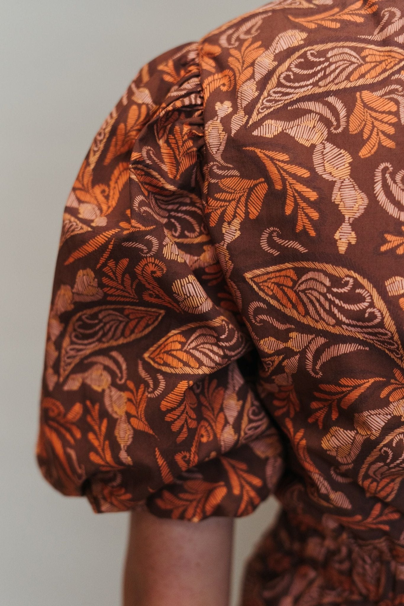 Brown Multi Ruched Dress w/Puff Sleeves D - 10303 - H - Southern Soule Designs