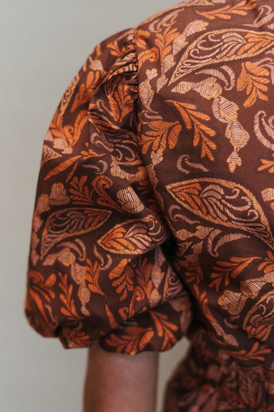 Brown Multi Ruched Dress w/Puff Sleeves D - 10303 - H - Southern Soule Designs