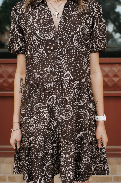 Brown Nazca Short Sleeve Mini Dress VTP50112 - Southern Soule Designs