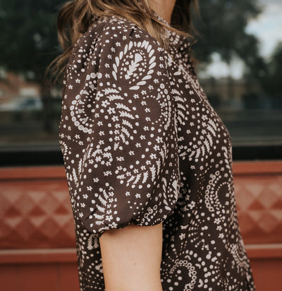 Brown Nazca Short Sleeve Mini Dress VTP50112 - Southern Soule Designs