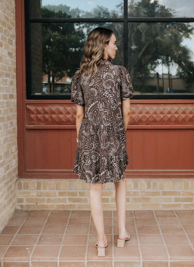 Brown Nazca Short Sleeve Mini Dress VTP50112 - Southern Soule Designs