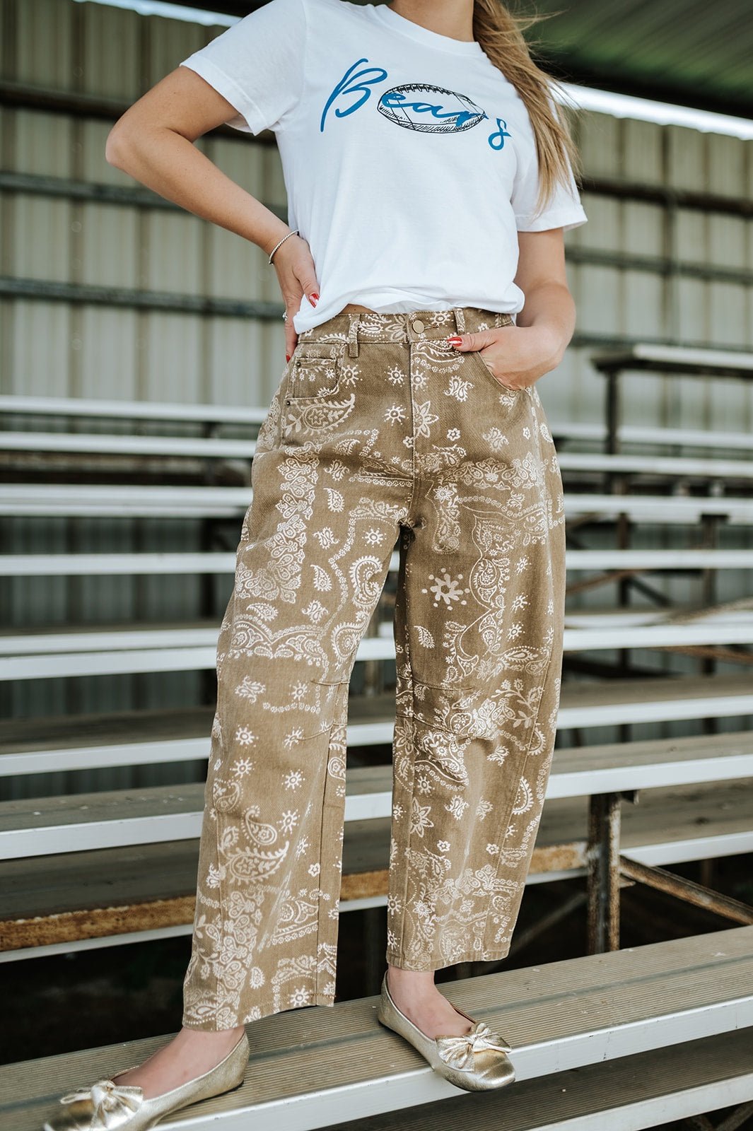 Brown Paisley Print Washed Pants P6317 - Southern Soule Designs