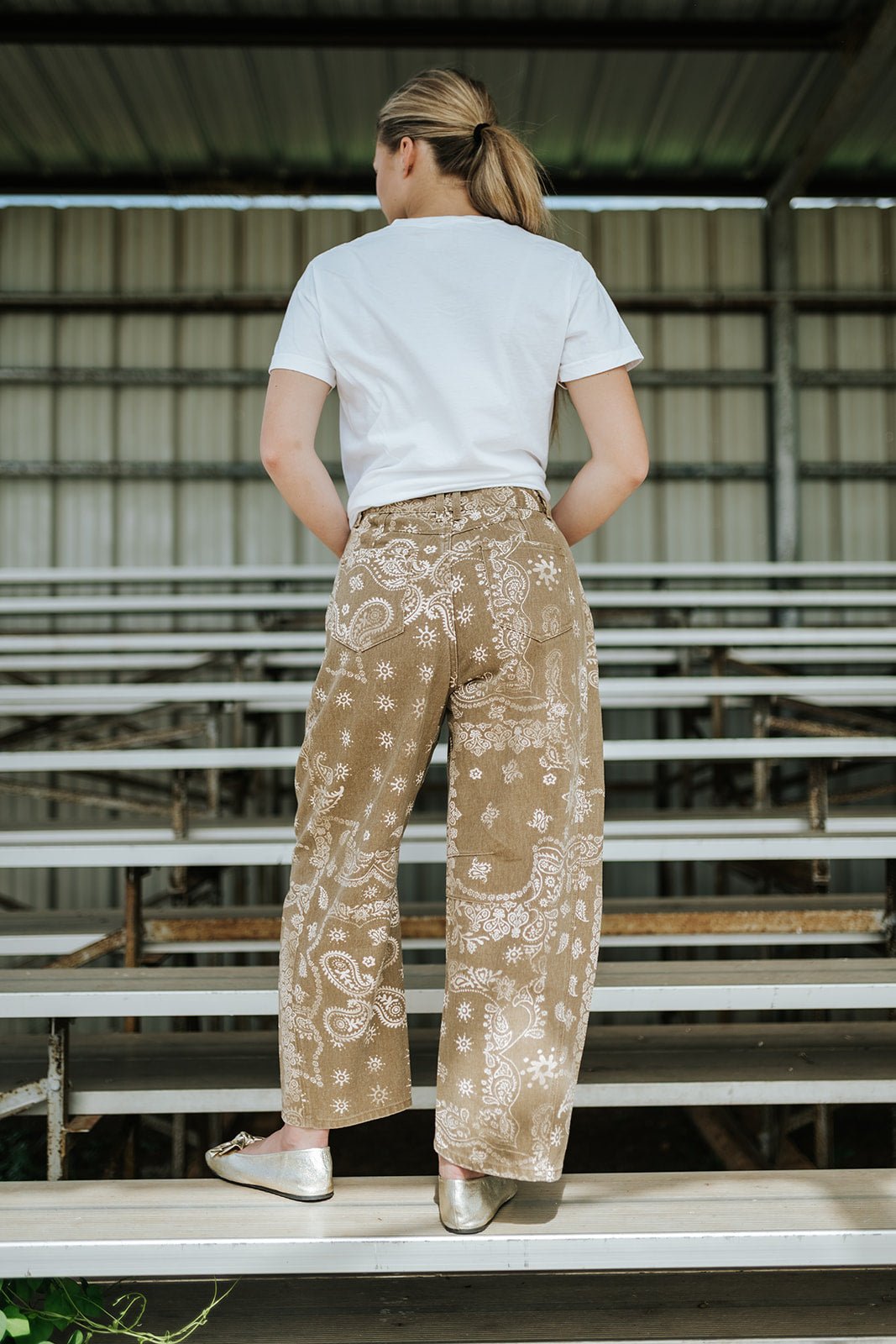 Brown Paisley Print Washed Pants P6317 - Southern Soule Designs