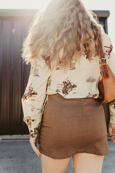 Brown Pocket Detail Mini Skirt BRK3102 - Southern Soule Designs