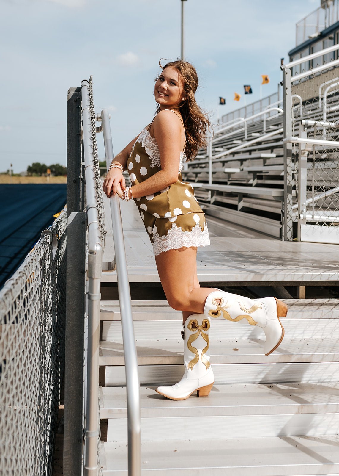 Brown Polka Dot Lace Trim Satin Shorts JP27181 - Southern Soule Designs