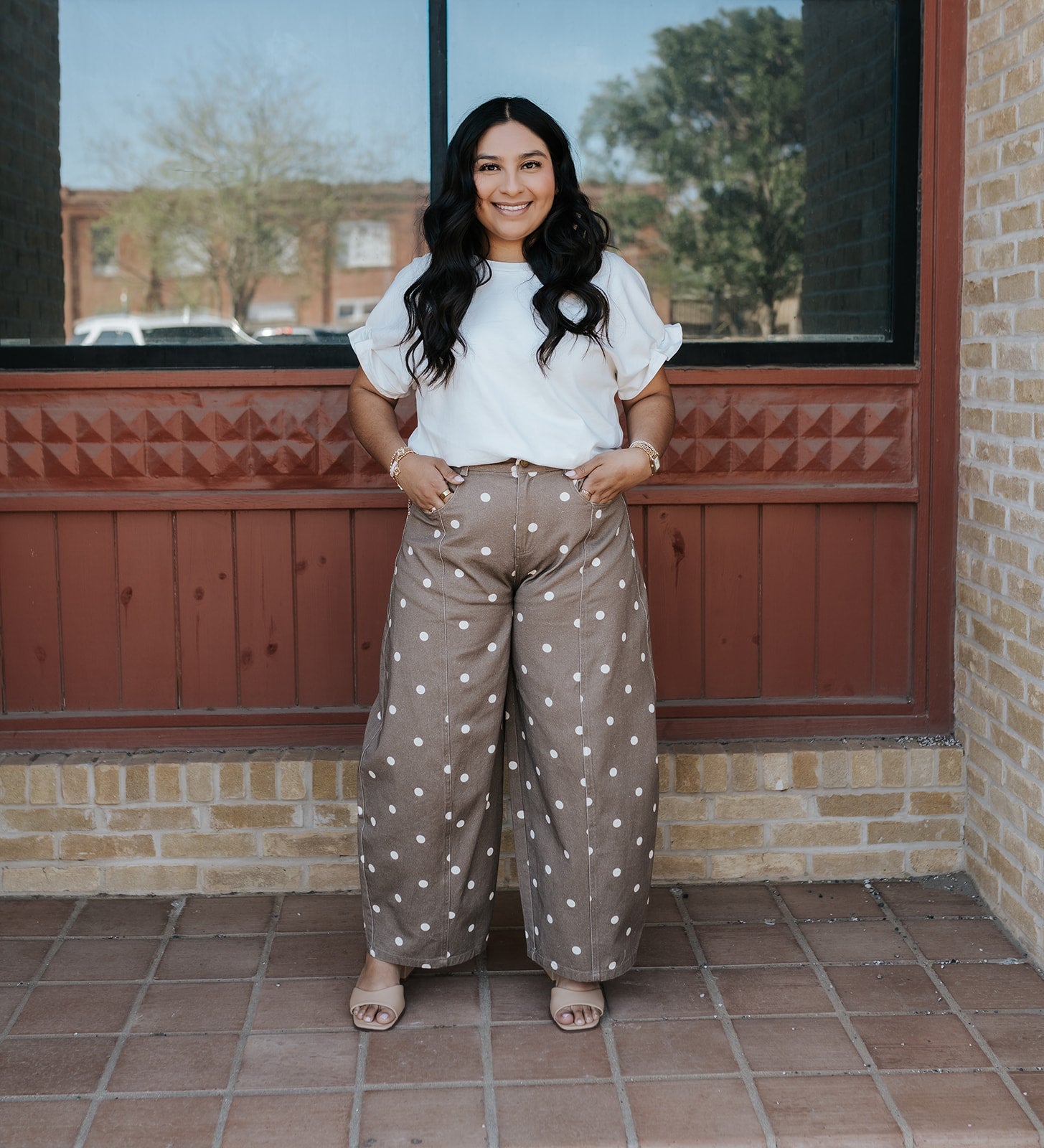 Brown Polka Dot Printed Wide Denim Pants IP200313 - 09 - Southern Soule Designs