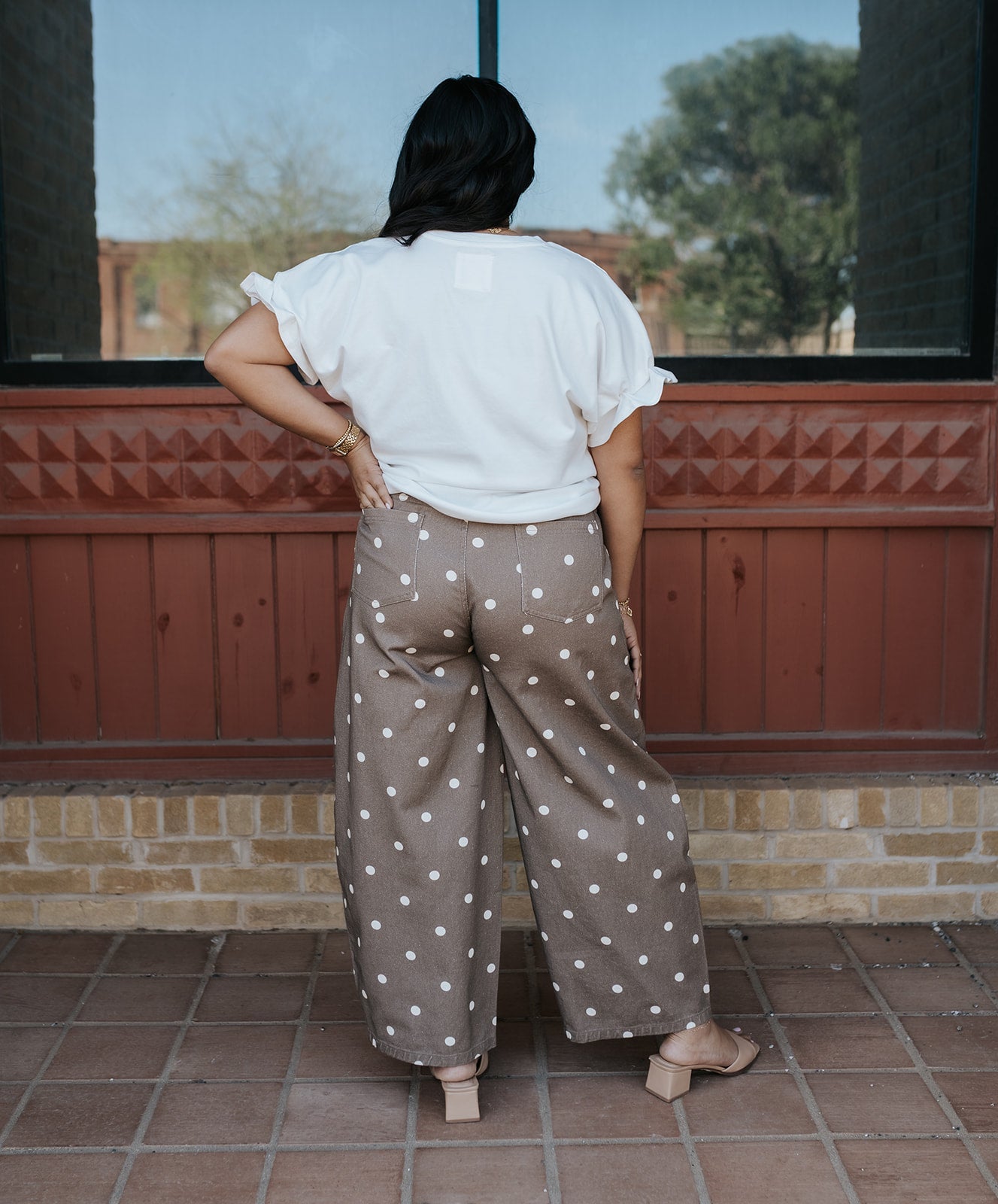 Brown Polka Dot Printed Wide Denim Pants IP200313 - 09 - Southern Soule Designs