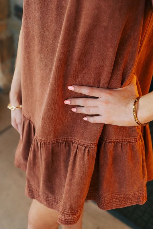Brown Puff Sleeve Midi Dress with Pockets d25097 - Southern Soule Designs