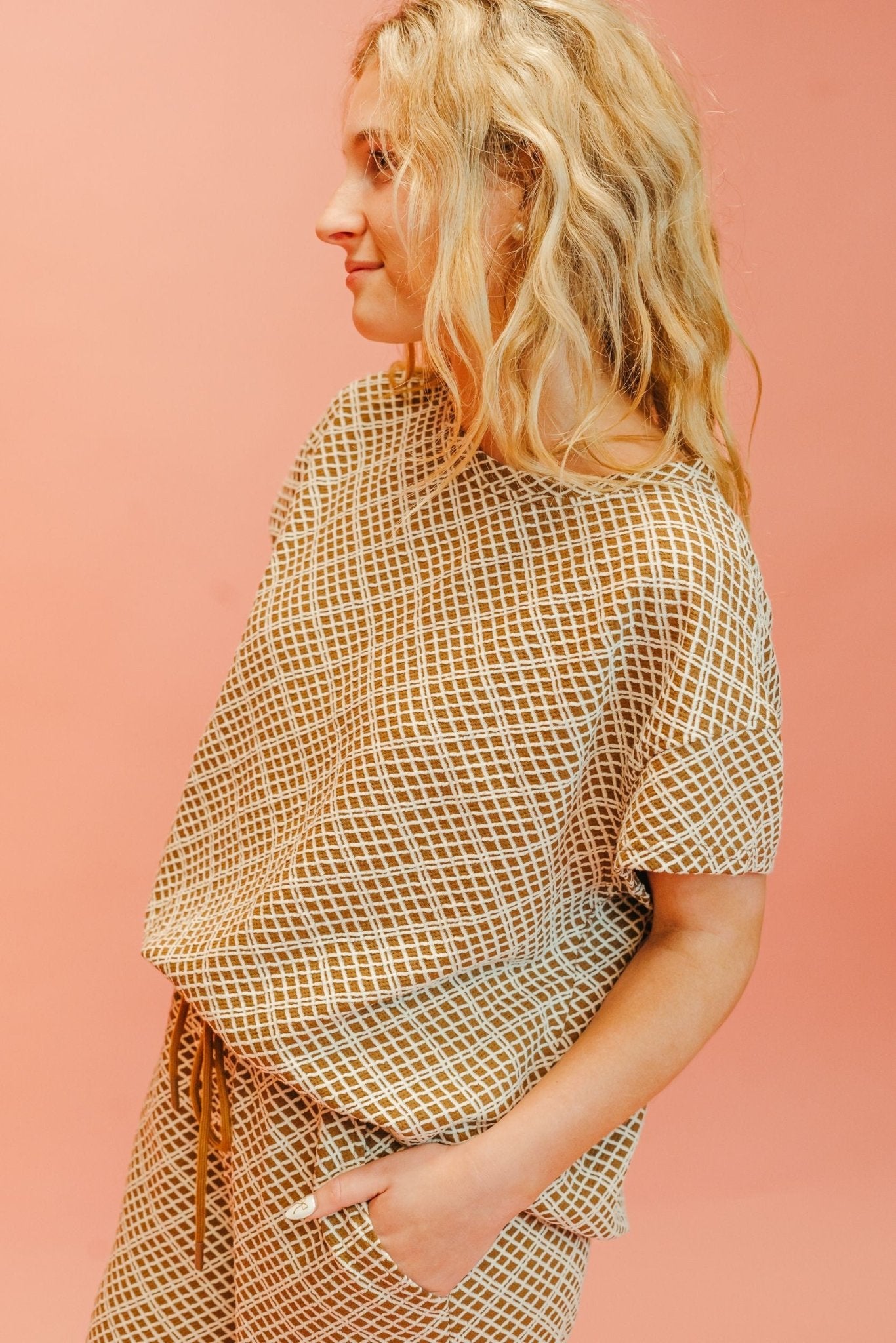 Brown Short Sleeve Texture Top T3872 - Southern Soule Designs