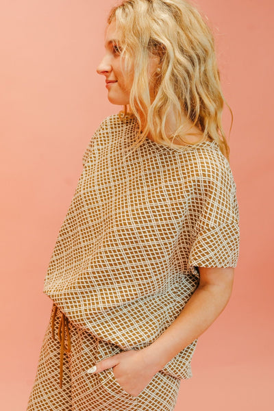 Brown Short Sleeve Texture Top T3872 - Southern Soule Designs