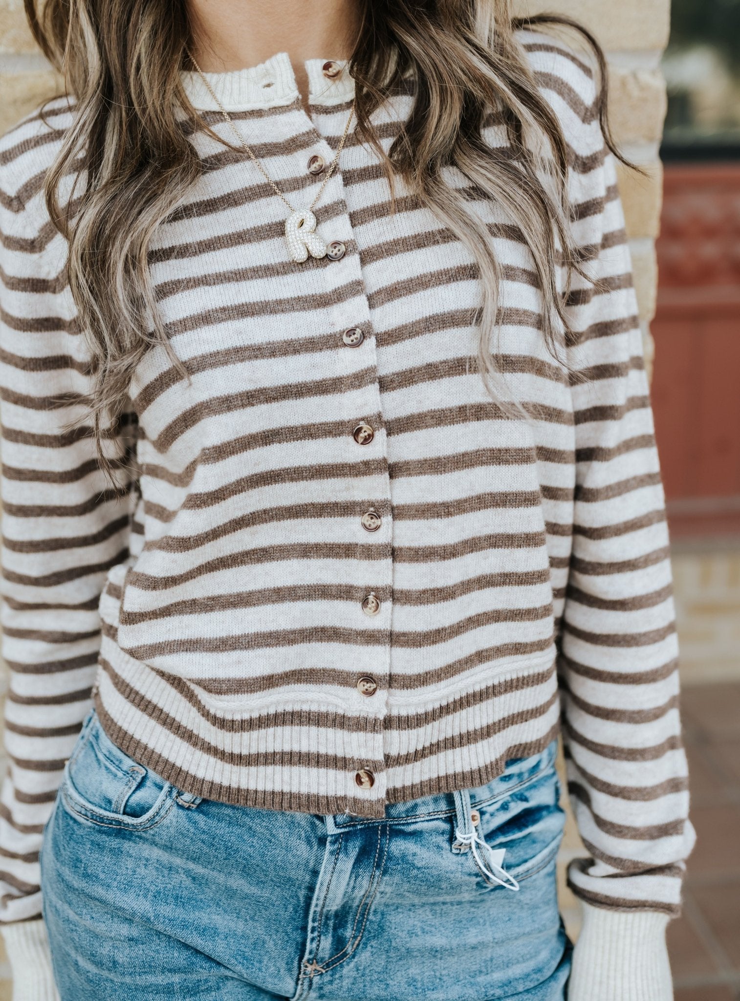 Brown Striped Knit Cardigan MT68440 - Southern Soule Designs