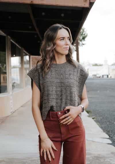 Brown Textured Pattern Sweater Vest T5910 - Southern Soule Designs