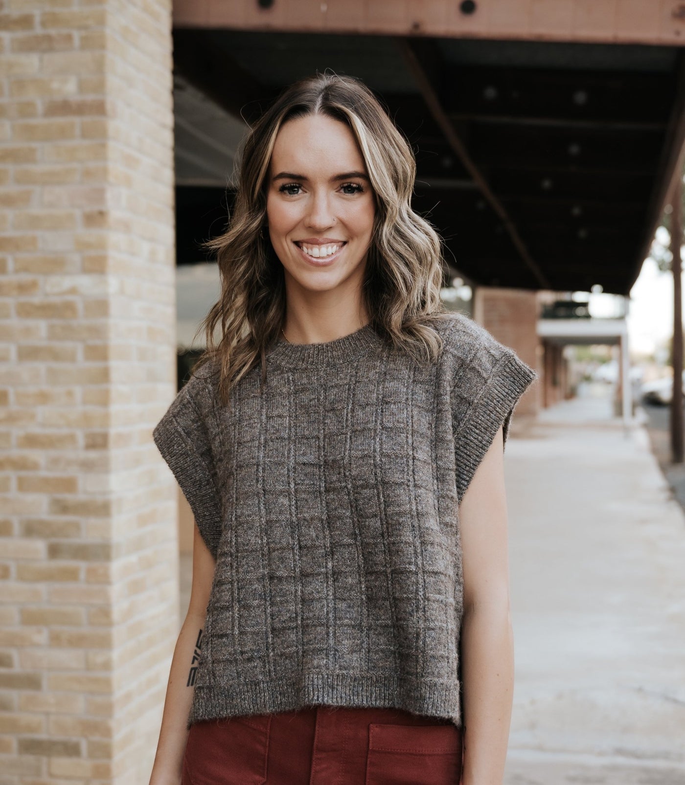 Brown Textured Pattern Sweater Vest T5910 - Southern Soule Designs